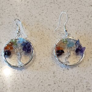 Silver Tree of Life with Chakra Infused Gemstones Earrings