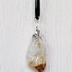Raw Stone Pendent Necklaces: Citrine with black necklace cord.