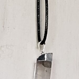 Raw Stone Pendent Necklaces: Quartz with 20 inch black necklace cord.