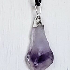 Raw Stone Pendent Necklaces: Amethyst with 20 inch black necklace cord.
