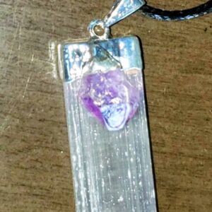 Selenite with Amethyst Pendent Necklace.