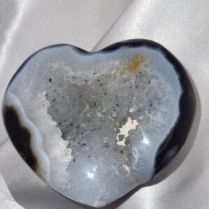 Natural Druzy Agate Heart, Speckled Crystal Carving.