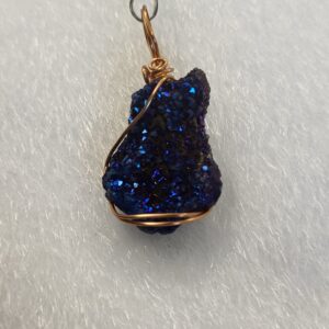 Copper wrapped Cobalt Blue Aura Quartz / Titanium Aura Quartz; Ornament or Pendent. #5