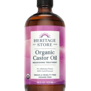 Organic Castor Oil, Cold Pressed, 16 fl oz, dark glass bottle